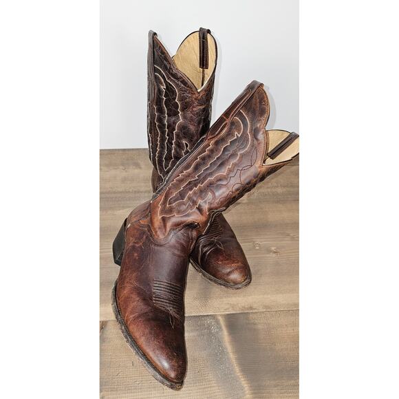 J B Dillon goat leather cowboy boots mens size 11.5D brown distressed western